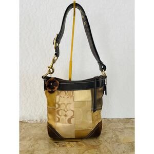 Vintage Coach F10387 Crossbody PatchWork Med Duffle Bag Brown Leather Suede